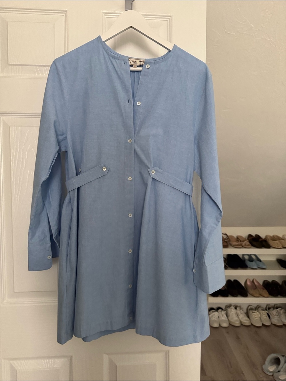 NWOT MILLE Noa Dress IN BLUE OXFORD Size XXS - Picture 4 of 6